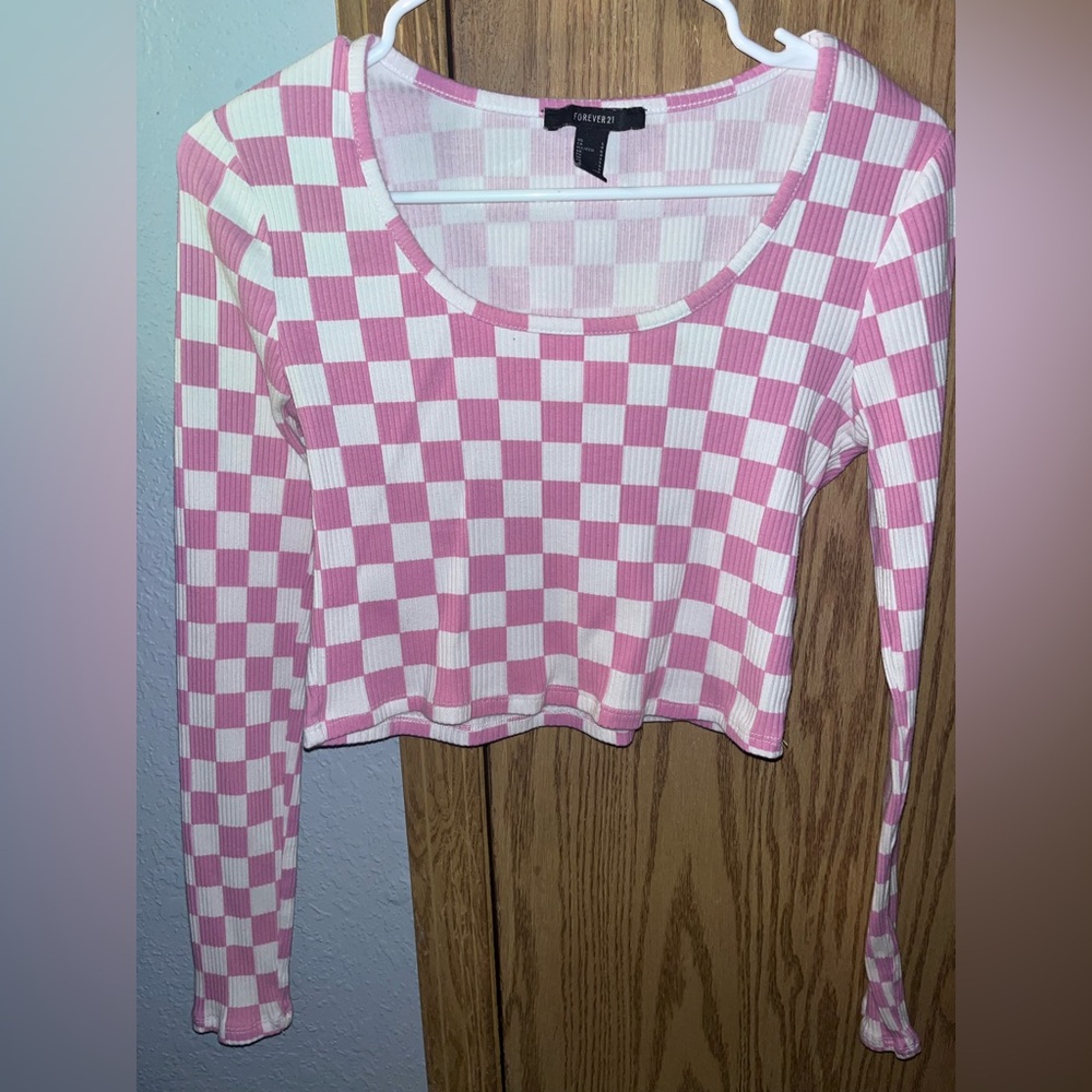 LT Long Sleeve Crop Checkered Pastel Pattern 60s 90s Skater Alt Hippie Barbie